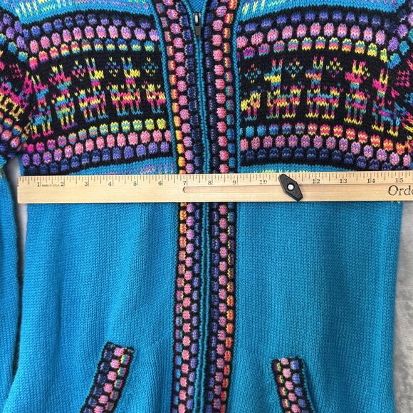 Alpaca Connection Sweater Womens Medium Blue Hooded Zip Llama Knit Cardigan - Picture 8 of 10